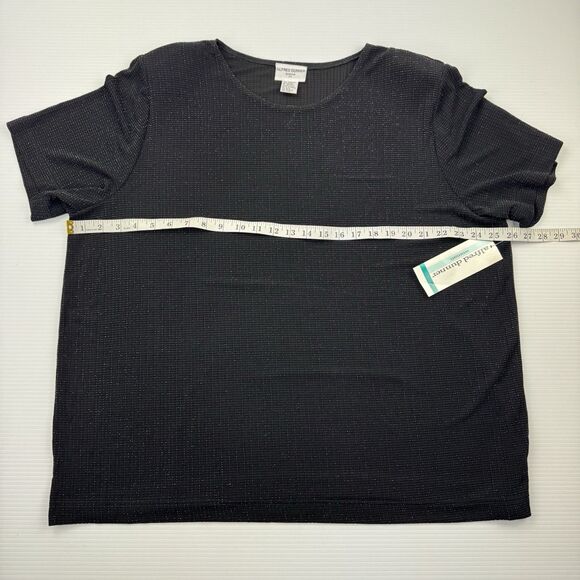 Alfred Dunner Woman 2X Black Metallic Shimmer Short Sleeve Top NWT Holiday - Picture 6 of 8